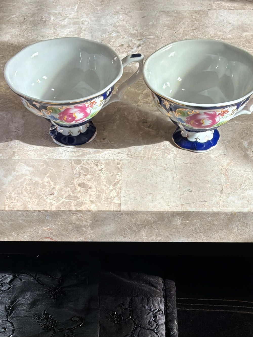 Pair of Porcelain  Floral Pedestal Teacups Made in Germany